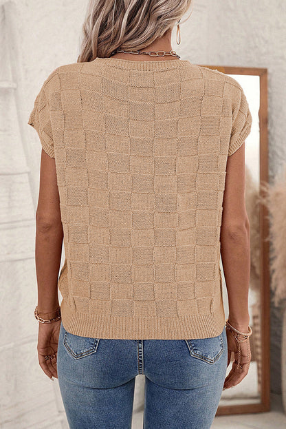 Threaded Pear Andrea Lattice Textured Knit Short Sleeve Sweater