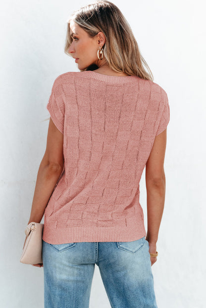 Threaded Pear Andrea Lattice Textured Knit Short Sleeve Sweater