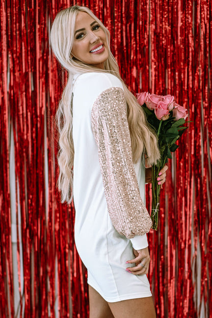 Threaded Pear Mandy Sequin Puff Sleeve Shift Mini Dress