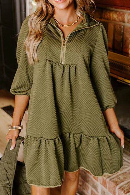 Threaded Pear Danielle Zip Collar Textured Mini Dress