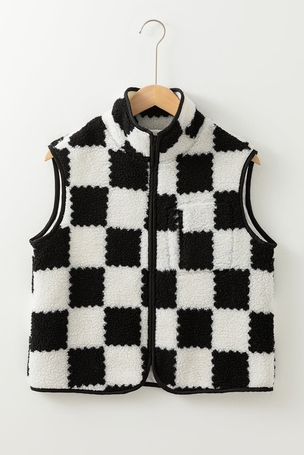Threaded Pear Mindi Checkered Sherpa Collared Jacket Vest