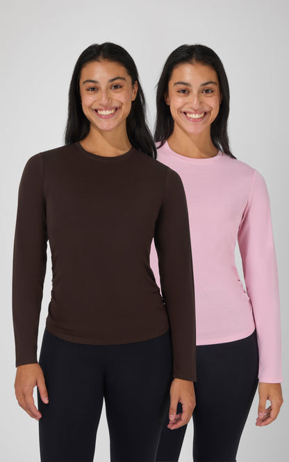90 Degree by Reflex 2 PK Side Ruched Long Sleeve Top