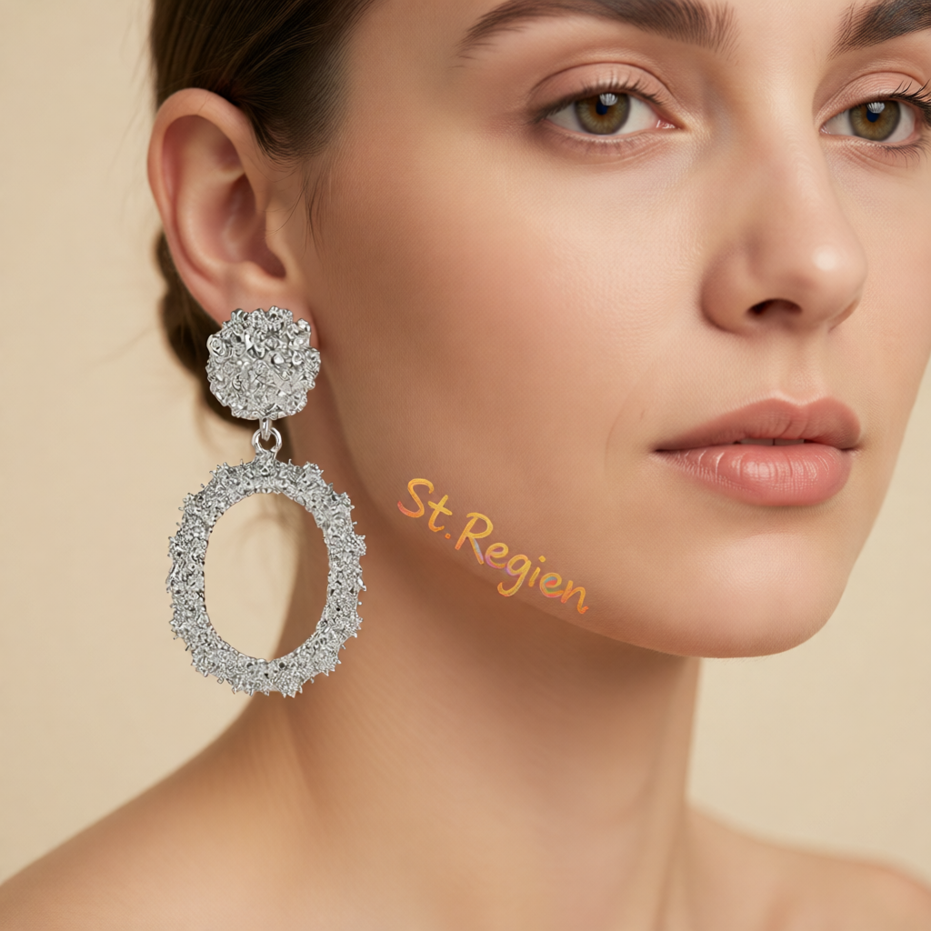 Silvertone Open Oval Drop Earrings