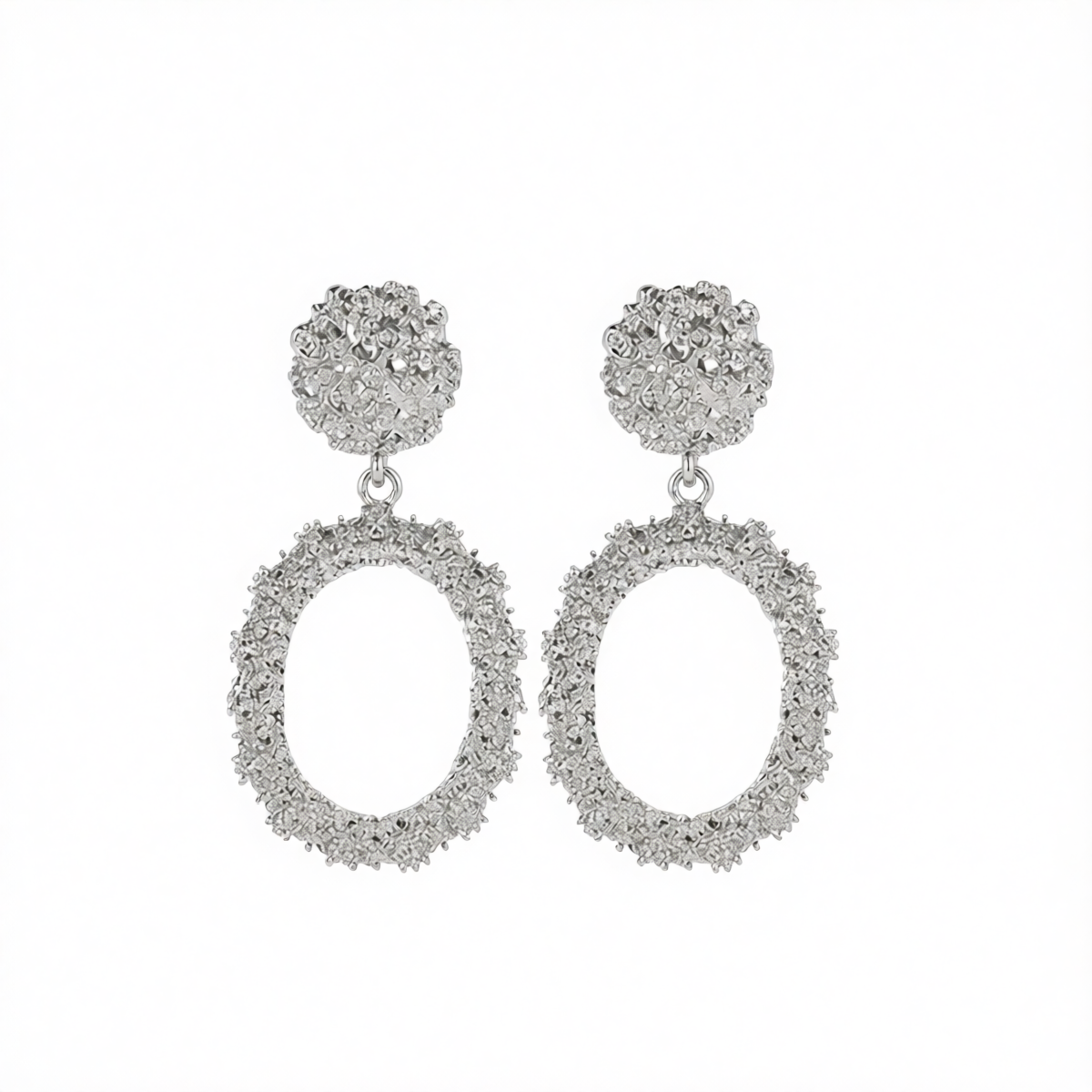 Silvertone Open Oval Drop Earrings
