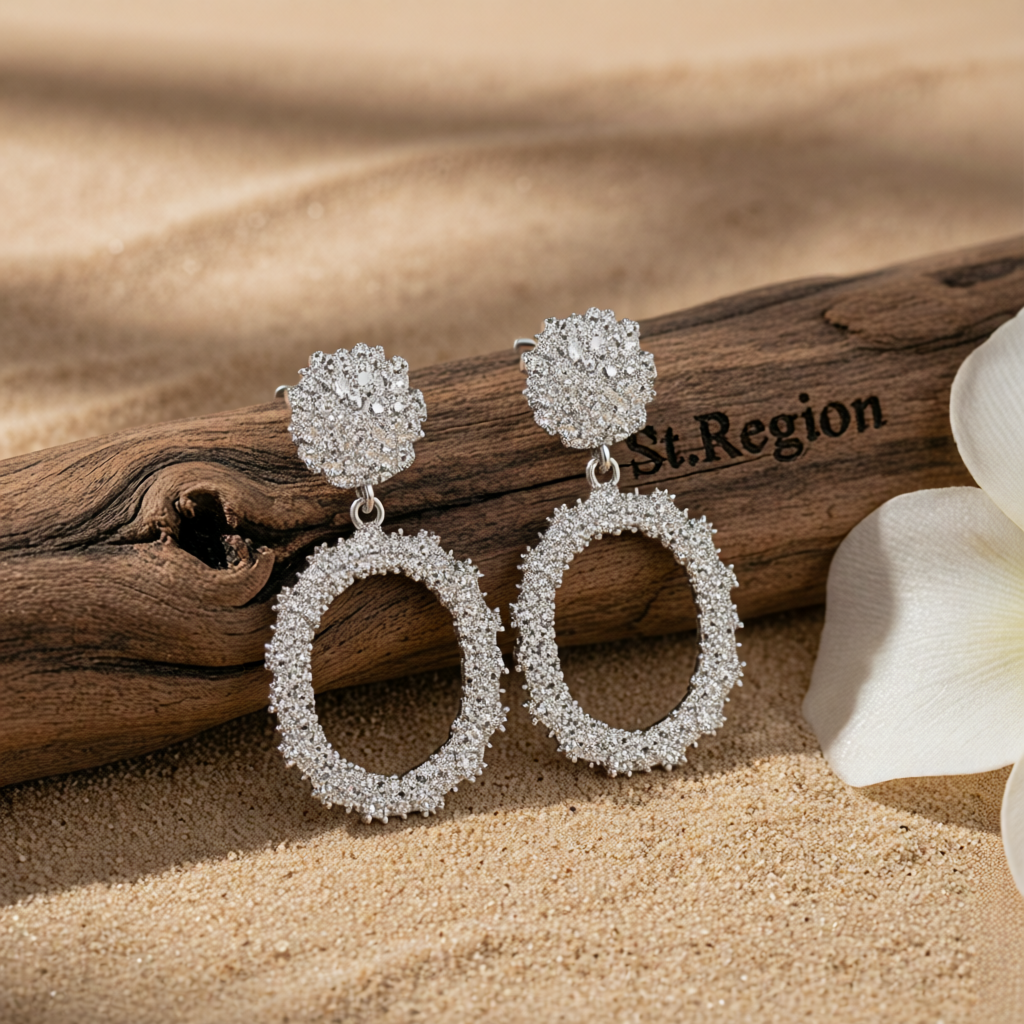 Silvertone Open Oval Drop Earrings