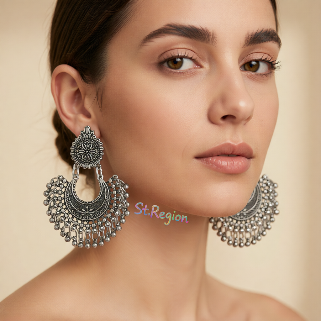 Silvertone Boho Intricate Drop Earrings