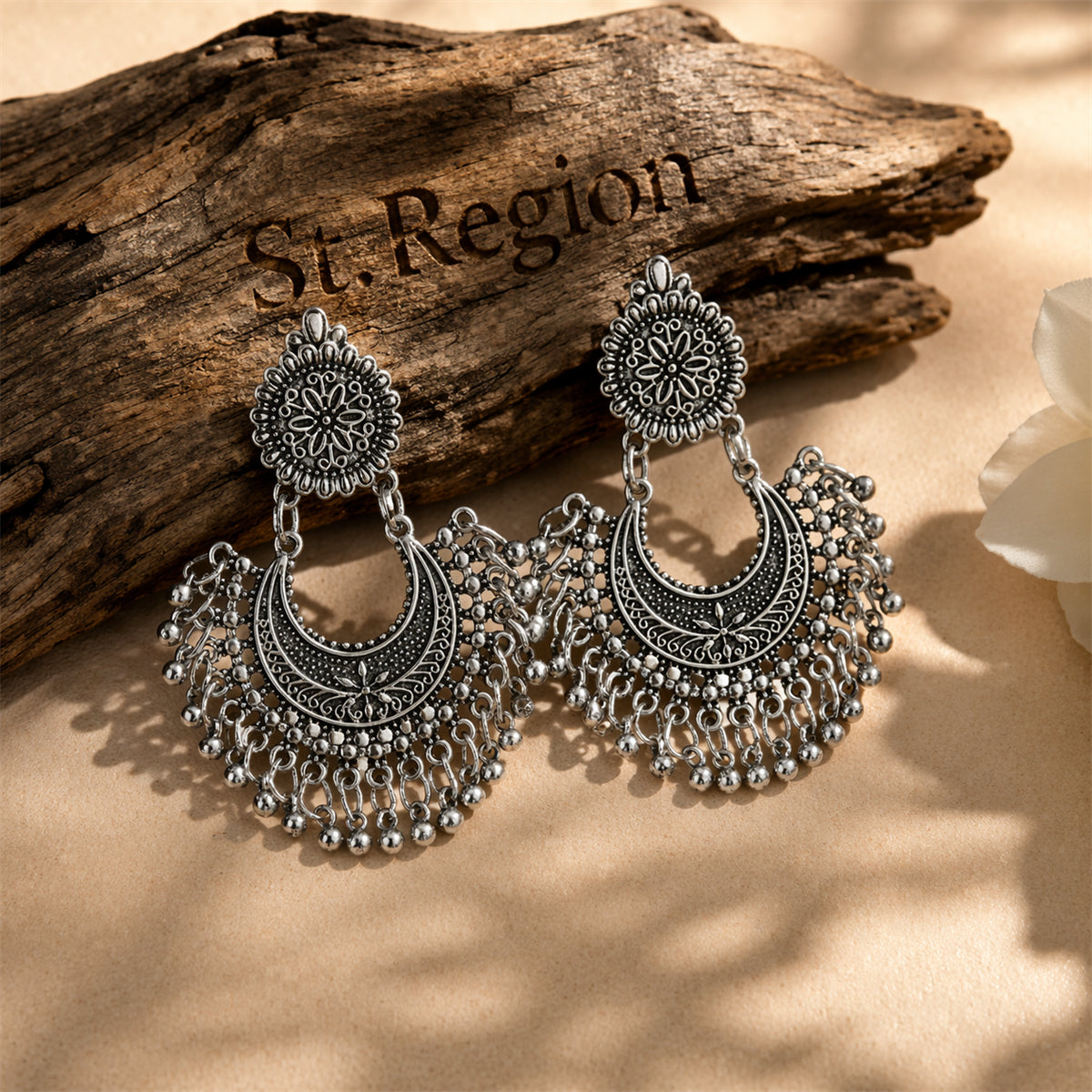 Silvertone Boho Intricate Drop Earrings