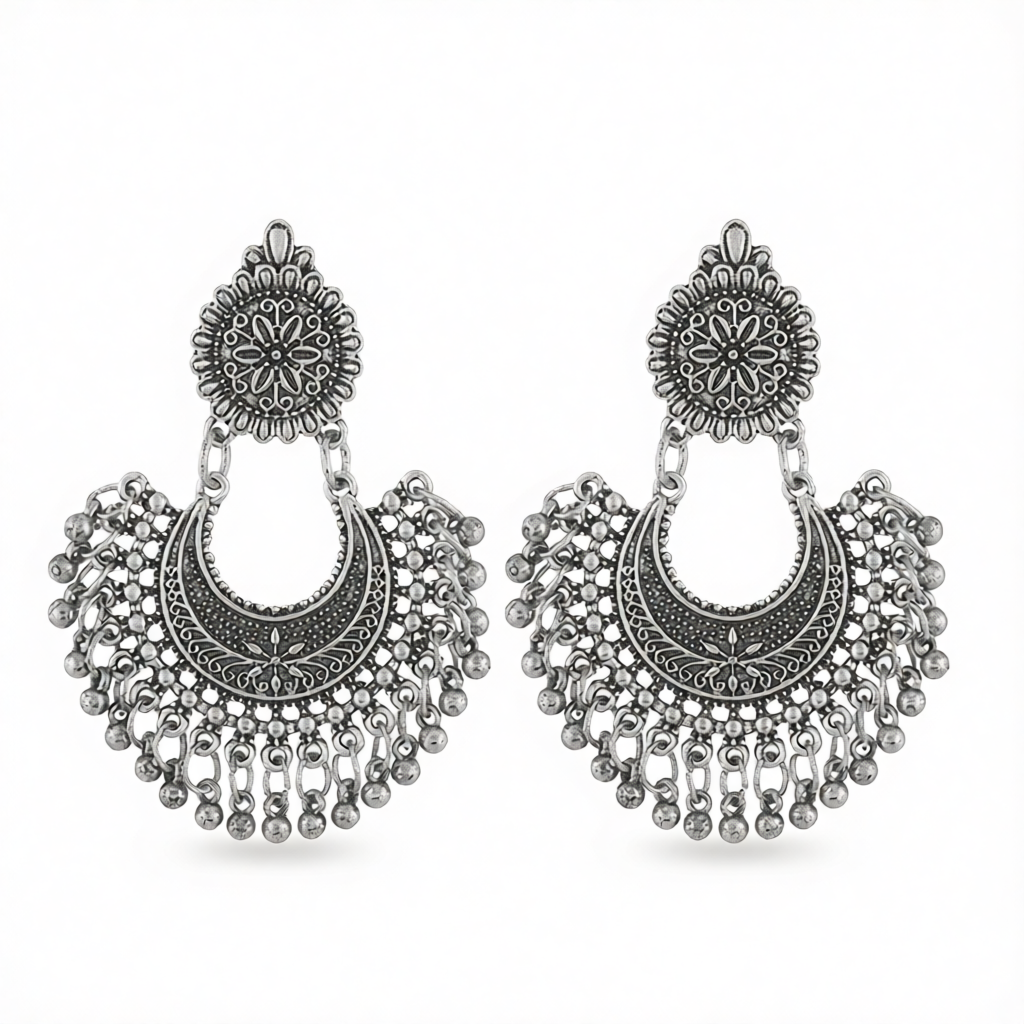 Silvertone Boho Intricate Drop Earrings