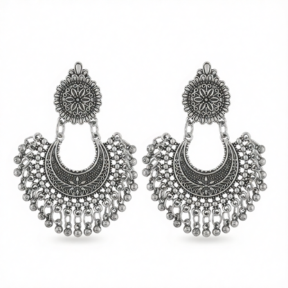 Silvertone Boho Intricate Drop Earrings