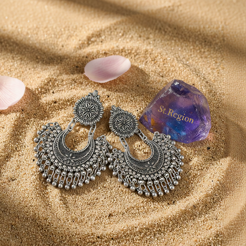 Silvertone Boho Intricate Drop Earrings
