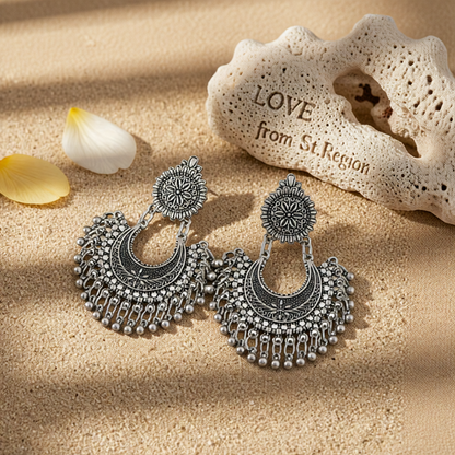 Silvertone Boho Intricate Drop Earrings