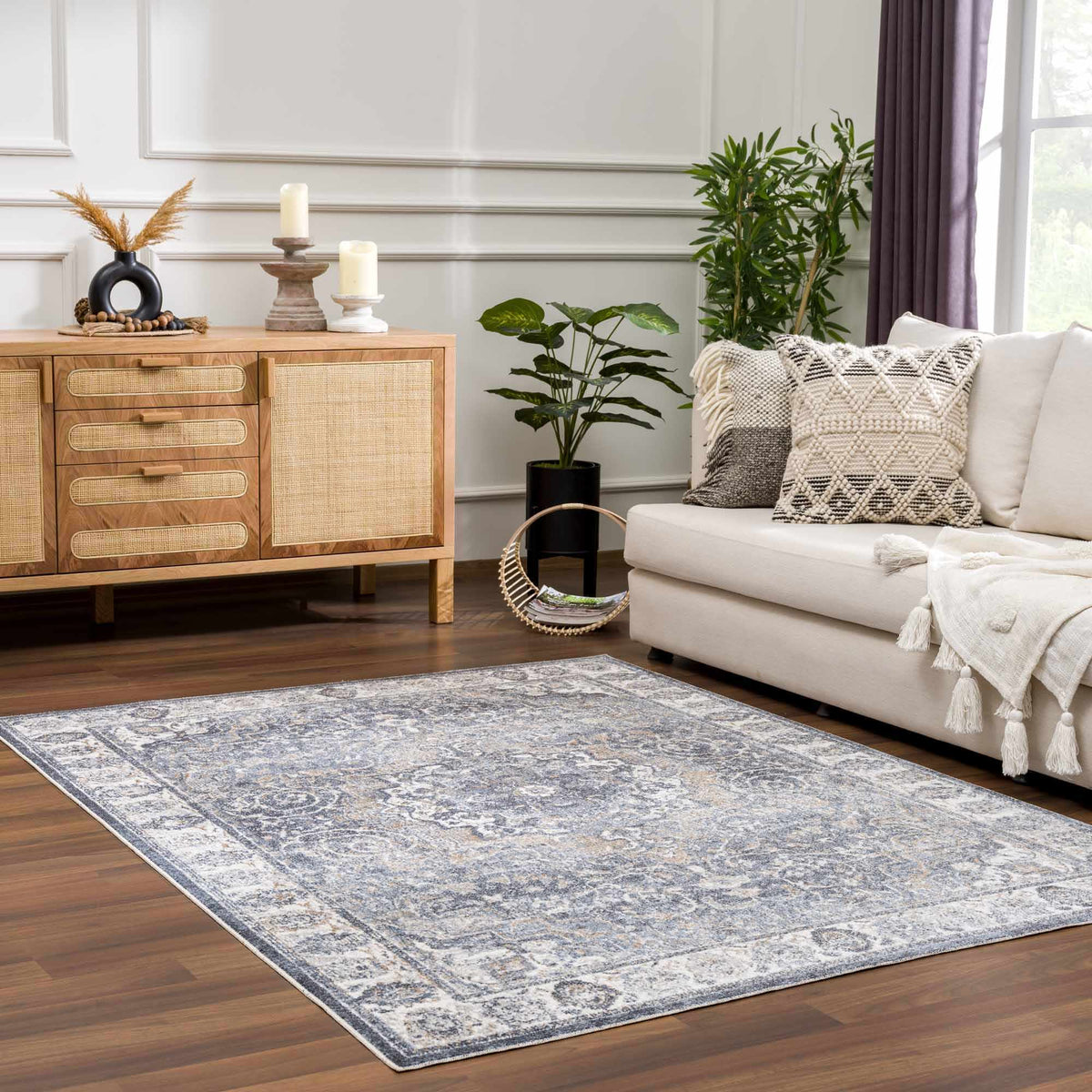 Aurum Blue Washable Area Rug - Clearance