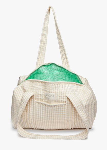 Daphne Travel Weekender Zip Tote Bag (Beige Gingham)