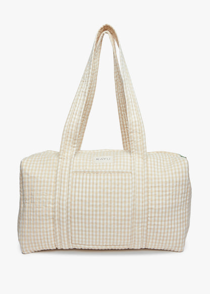 Daphne Travel Weekender Zip Tote Bag (Beige Gingham)