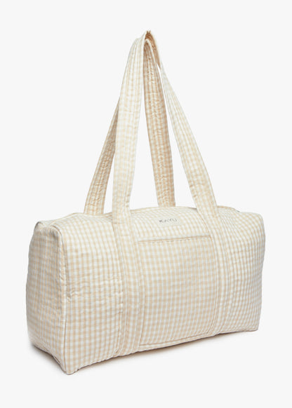Daphne Travel Weekender Zip Tote Bag (Beige Gingham)