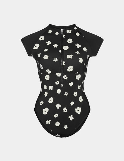 Leakproof Cap-Sleeve One Piece Swimsuit - Color Block