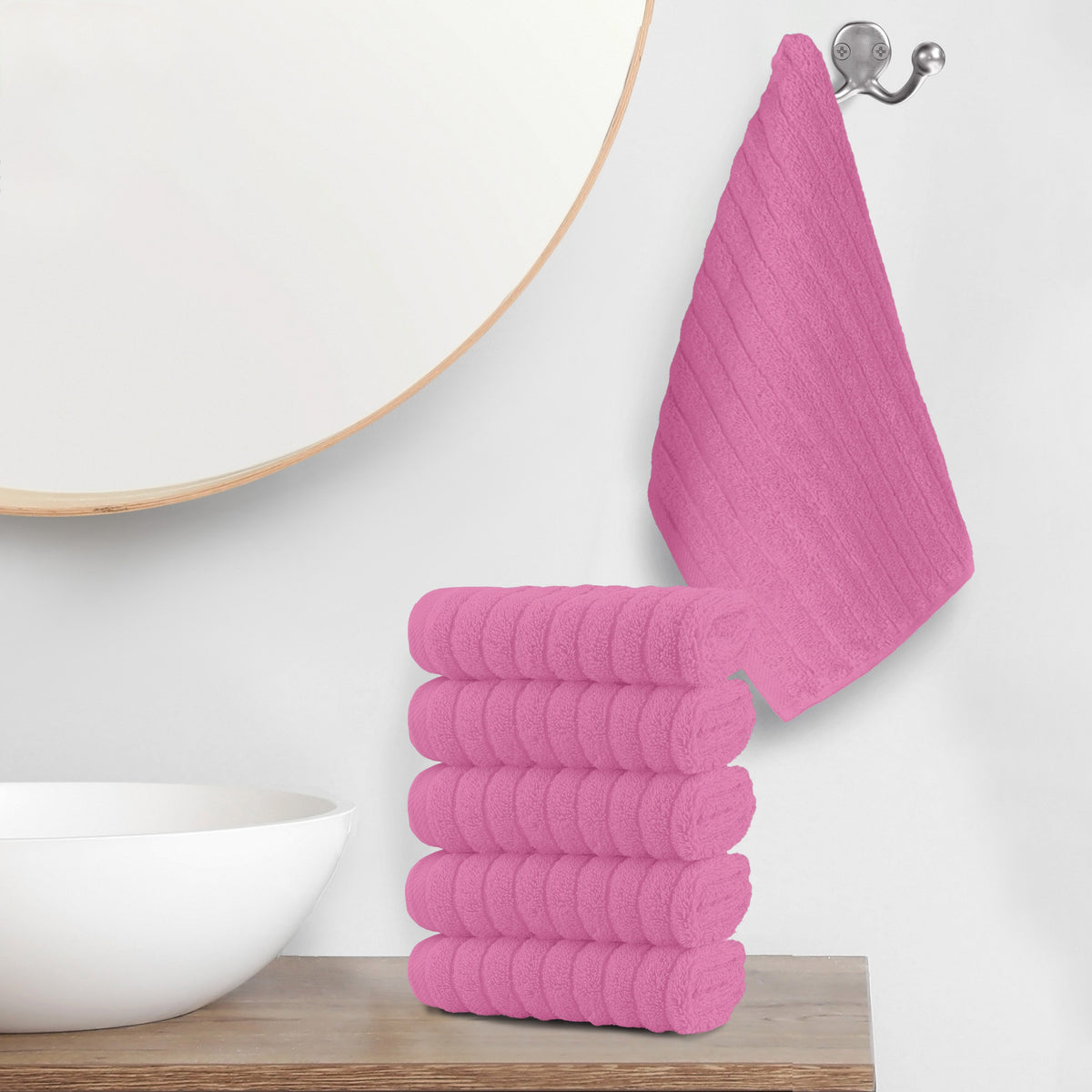 Elegant Comfort 6-Pack Premium Turkish Cotton Corduroy Stripe Washcloths Set, 13 x 13 inch