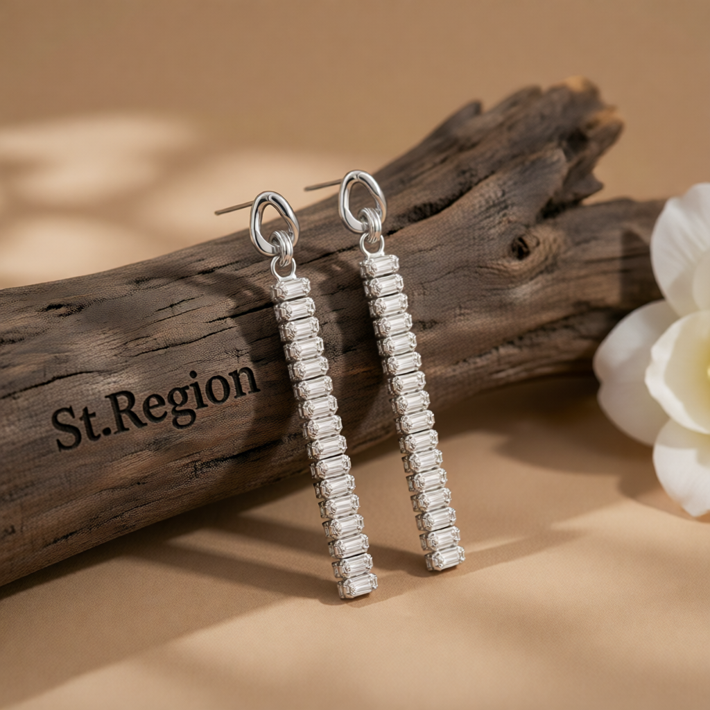 Crystal & Silvertone Cuban Chain Drop Earrings
