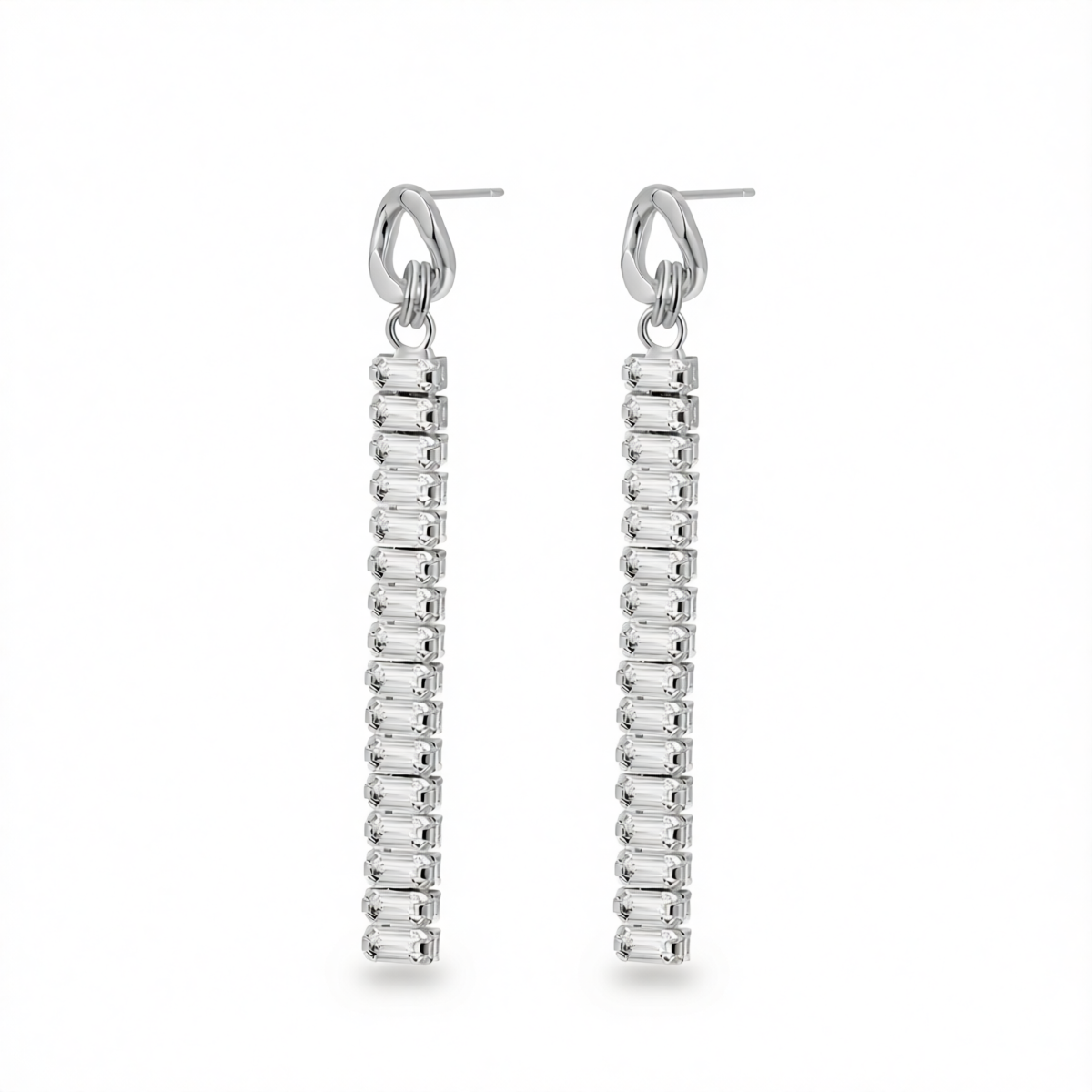 Crystal & Silvertone Cuban Chain Drop Earrings