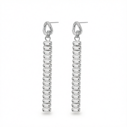 Crystal & Silvertone Cuban Chain Drop Earrings