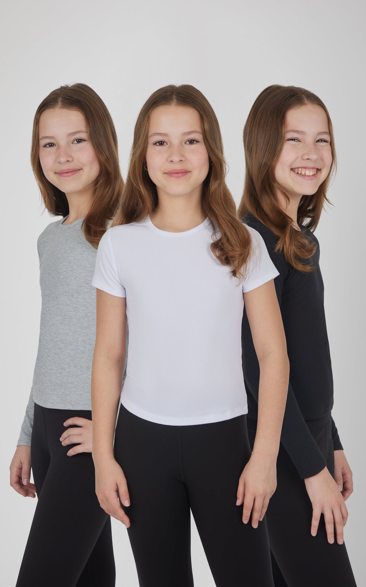 90 Degree by Reflex Girls 3 PK Ribbed Crew Neck Short Sleeve Shirt + Ribbed Crew Neck Long Sleeve Shirt