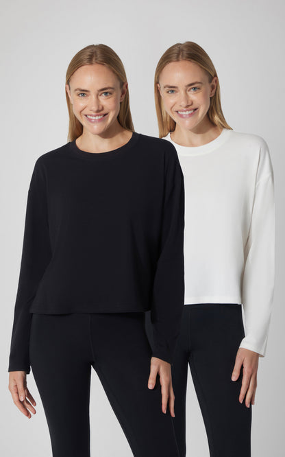 90 Degree by Reflex 2 PK Cotton Deluxe Boxy Long Sleeve Top