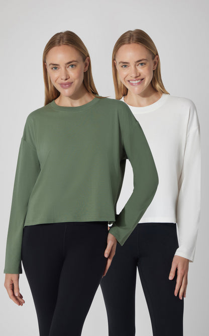 90 Degree by Reflex 2 PK Cotton Deluxe Boxy Long Sleeve Top