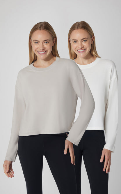 90 Degree by Reflex 2 PK Cotton Deluxe Boxy Long Sleeve Top