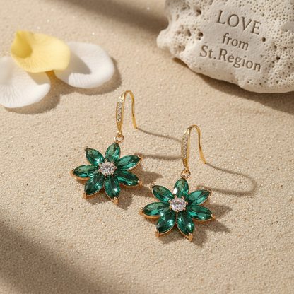 Emerald Crystal & Cubic Zirconia Goldtone Flower Hook Earrings