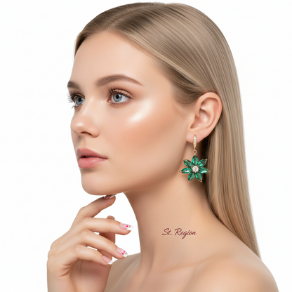 Emerald Crystal & Cubic Zirconia Goldtone Flower Hook Earrings