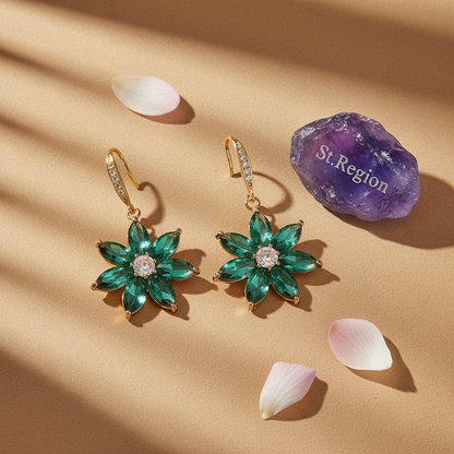 Emerald Crystal & Cubic Zirconia Goldtone Flower Hook Earrings