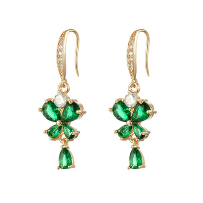 Emerald Crystal & Cubic Zirconia Goldtone Butterfly Hook Earrings