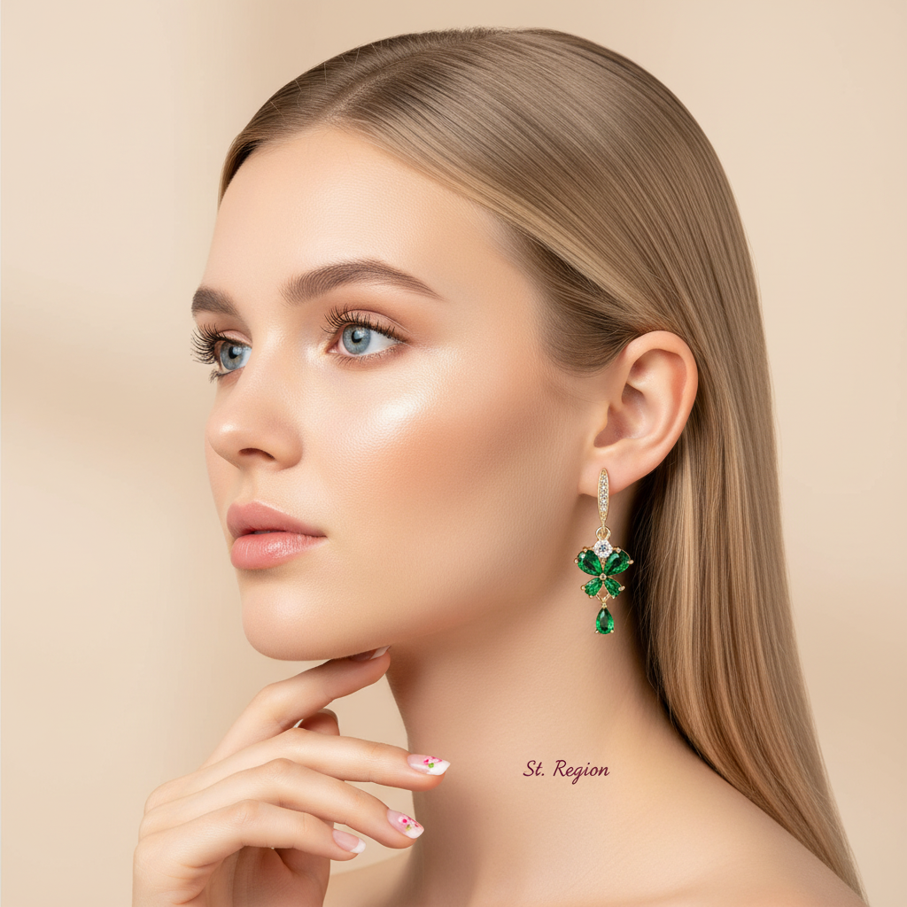 Emerald Crystal & Cubic Zirconia Goldtone Butterfly Hook Earrings