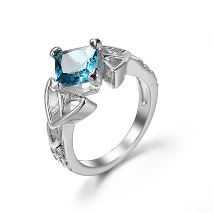 Blue Princess Crystal & Silvertone Band Ring