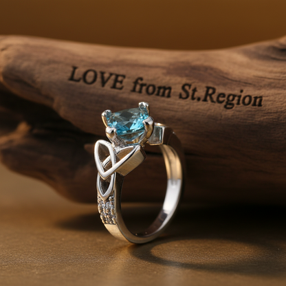 Blue Princess Crystal & Silvertone Band Ring