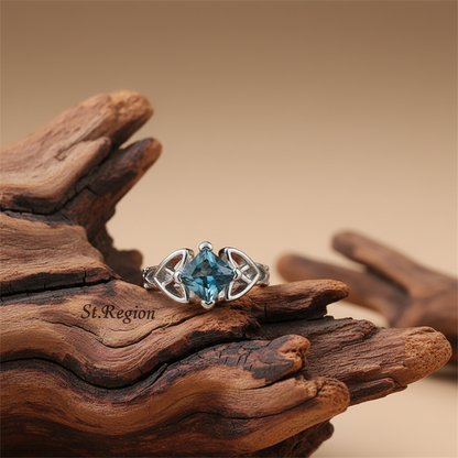 Blue Princess Crystal & Silvertone Band Ring