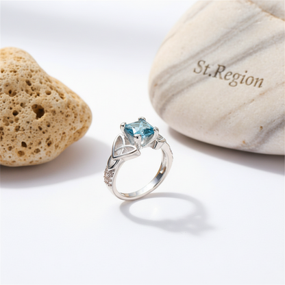Blue Princess Crystal & Silvertone Band Ring