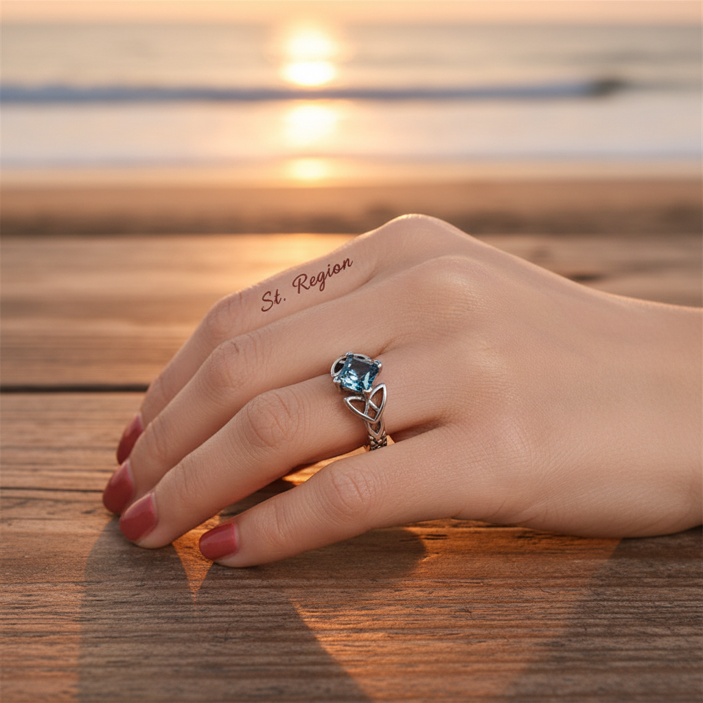 Blue Princess Crystal & Silvertone Band Ring