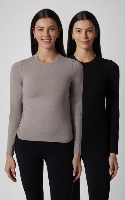 90 Degree by Reflex 2 PK Cationic Jersey Crew Neck Top with Side Ruching and Everyday Crew Neck Top