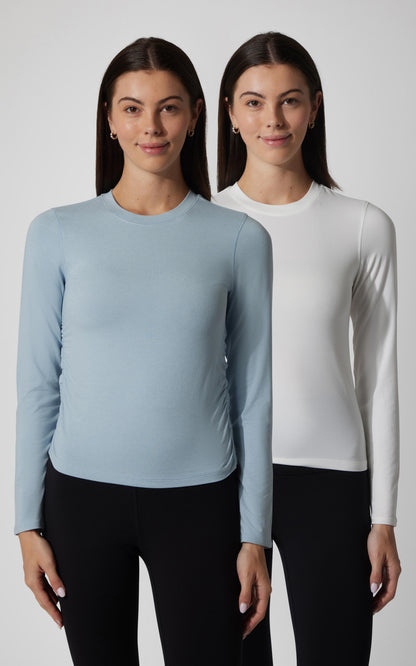 90 Degree by Reflex 2 PK Cationic Jersey Crew Neck Top with Side Ruching and Everyday Crew Neck Top