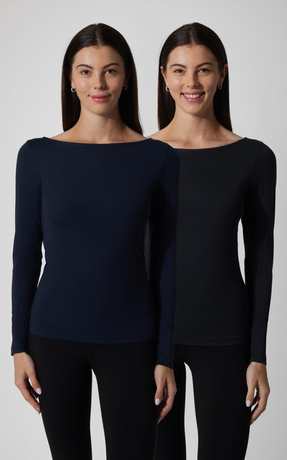 90 Degree by Reflex 2 PK Zenly Boat Neck Long Sleeve Top