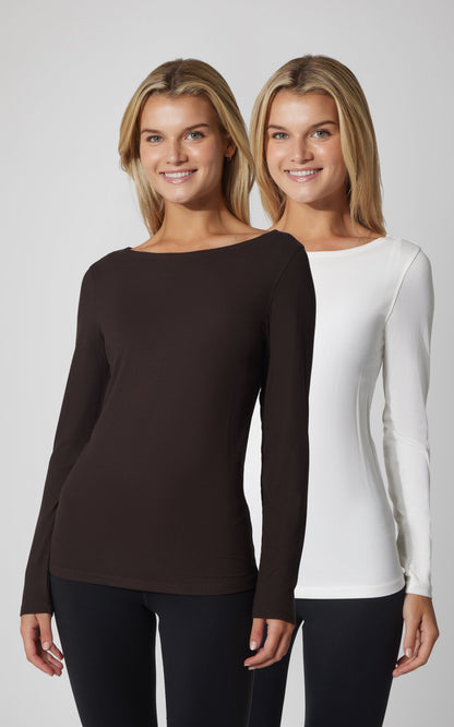 90 Degree by Reflex 2 PK Heavenly Ribbed Boat Neck Long Sleeve Top