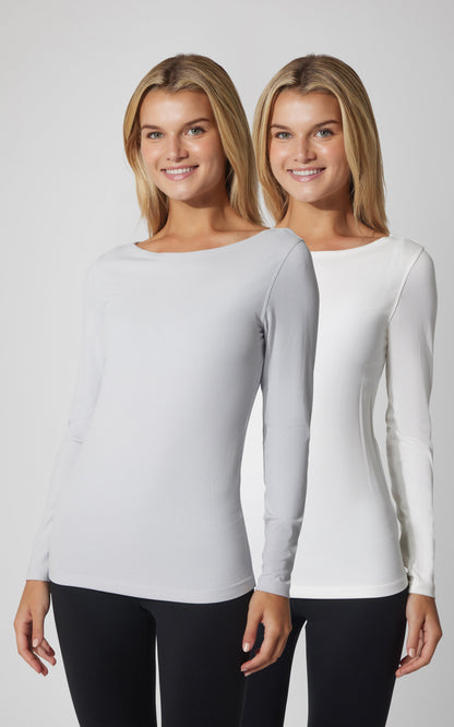 90 Degree by Reflex 2 PK Heavenly Ribbed Boat Neck Long Sleeve Top