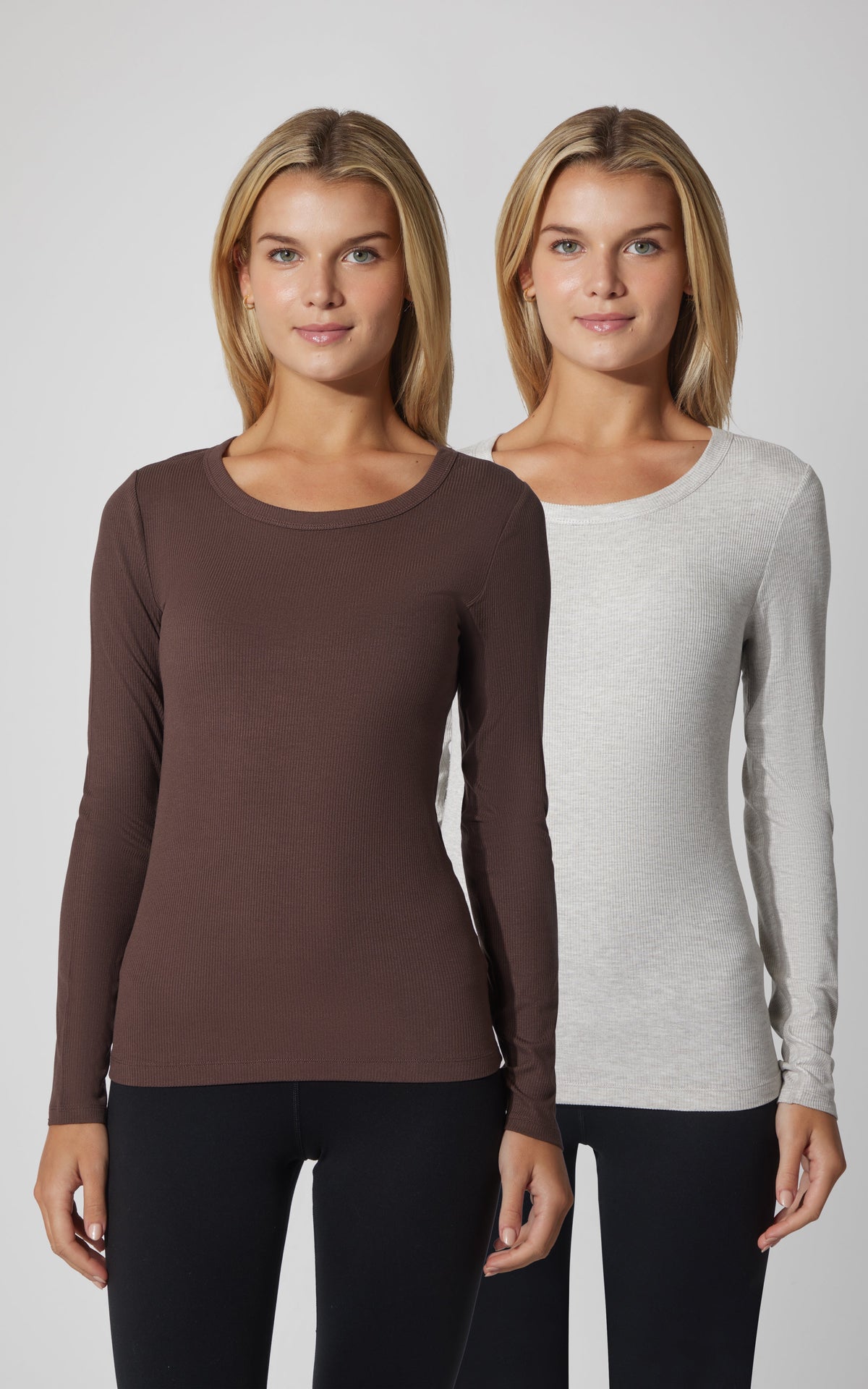 90 Degree by Reflex 2 PK Heavenly Ribbed Scoop Neck Long Sleeve Top
