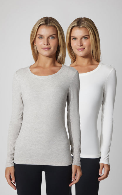 90 Degree by Reflex 2 PK Heavenly Ribbed Scoop Neck Long Sleeve Top