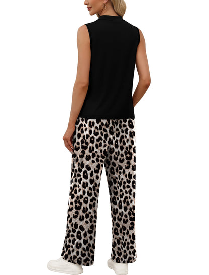 Women's Mock Neck Tank & Floral Wide Leg Pants Set