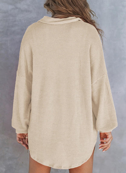 Autumn Women's Waffle Knit Henley V Neck Shirt Jacket