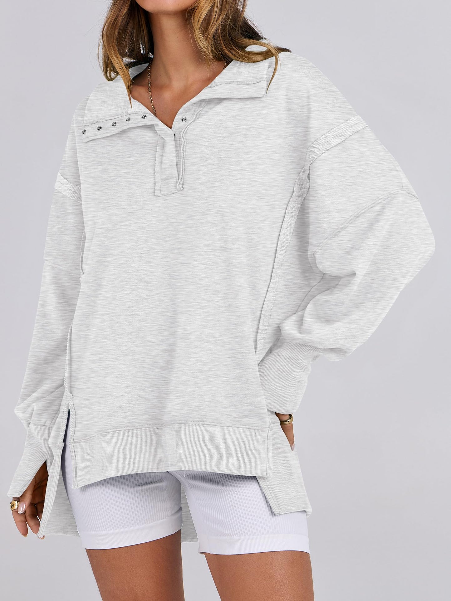 ✨Women's Oversized High Low Split Button Up Henley Pullover Top