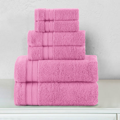 Elegant Comfort 6-Piece Turkish Cotton Three Line Popcorn Towel Set, 2 Washcloths, 2 Hand Towels and 2 Bath Towels