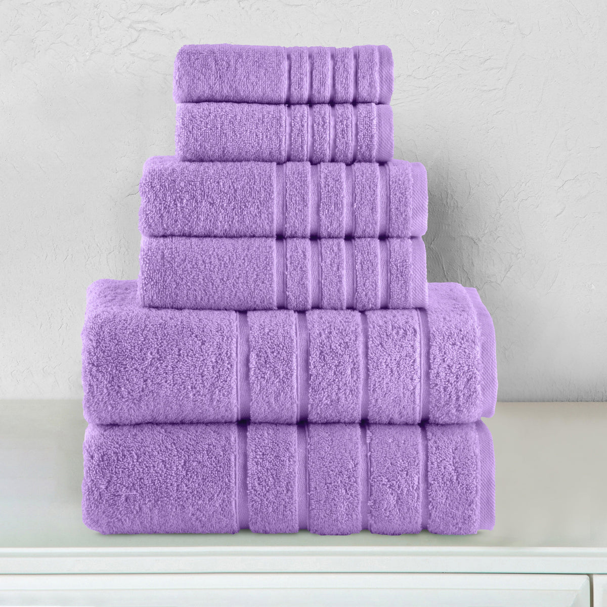 Elegant Comfort 6-Piece Turkish Cotton 4 Lines Stripe Towel Set, 2 Washcloths, 2 Hand Towels and 2 Bath Towels